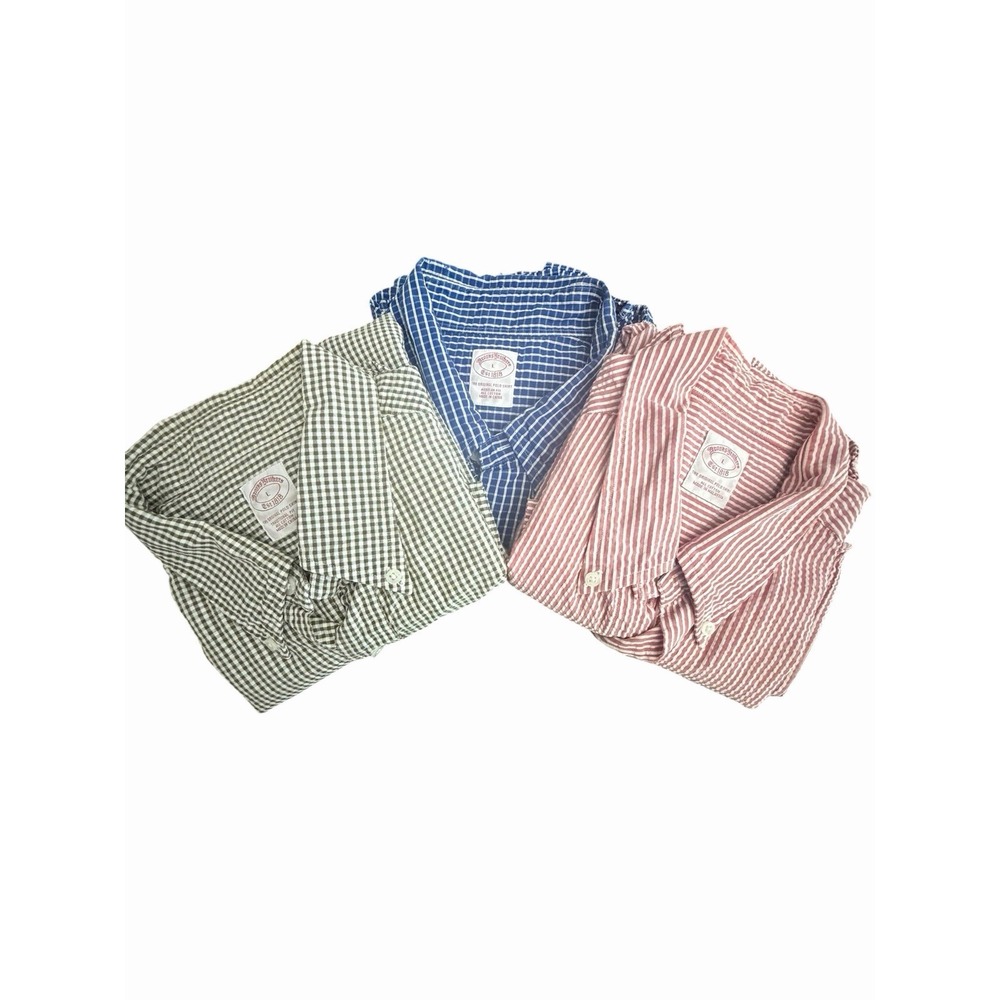 Brooks Brothers Shirts Men's Large Seersucker Lot Of Three Red Green Blue GGG2-9 - Picture 4 of 14